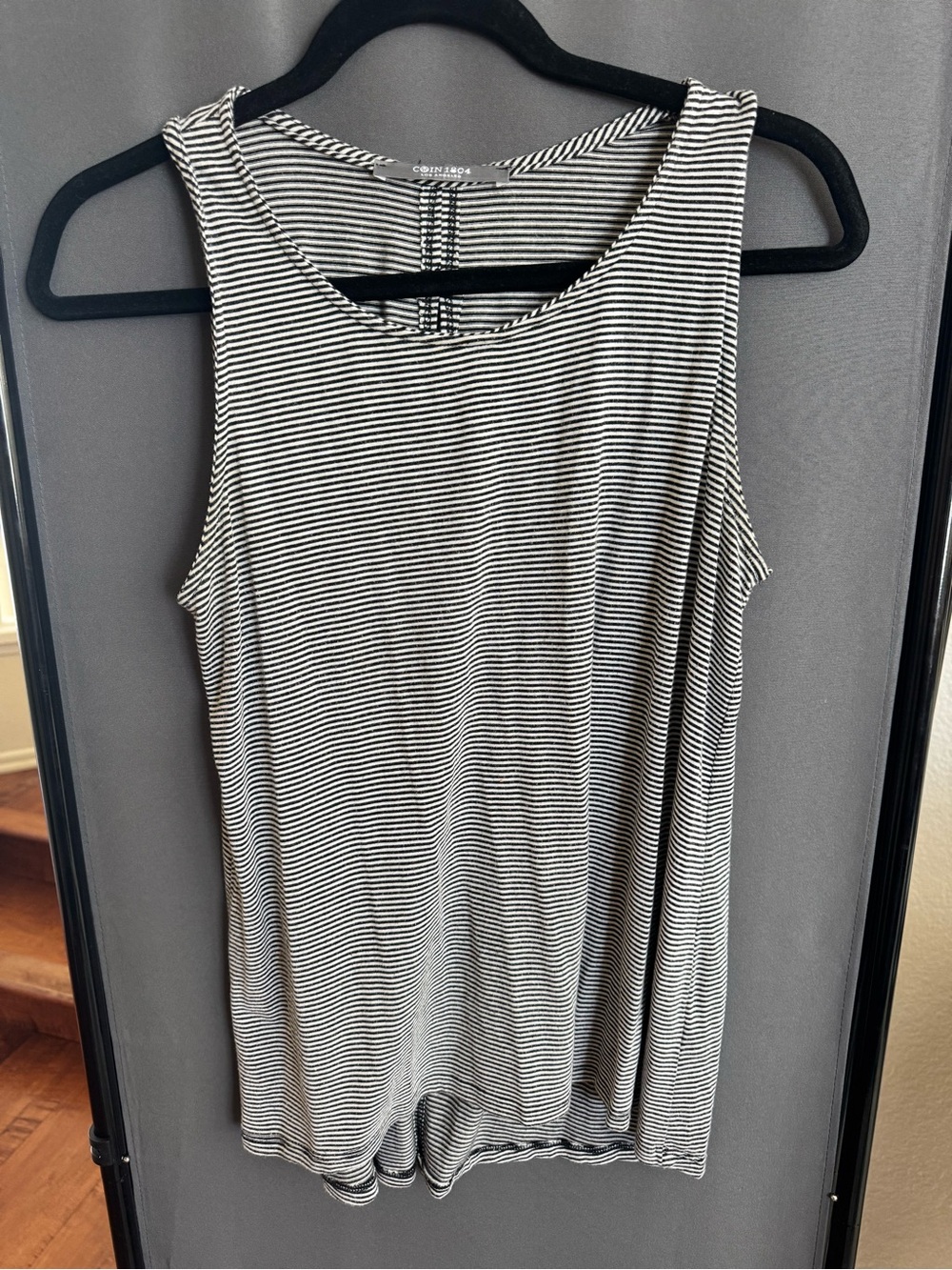Coin 1804 Black & White Striped Scoop Neck Tank